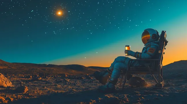 Astronaut genießt Bier unter Sternenhimmel