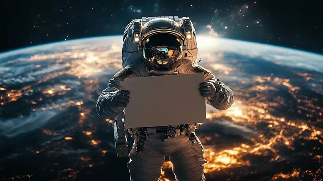Astronaut im Weltraum mit leerem Banner