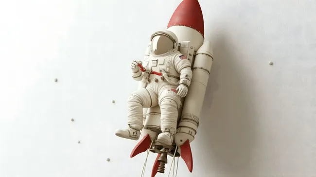 Astronaut in futuristischer Weltraumszene mit Raketenrucksack