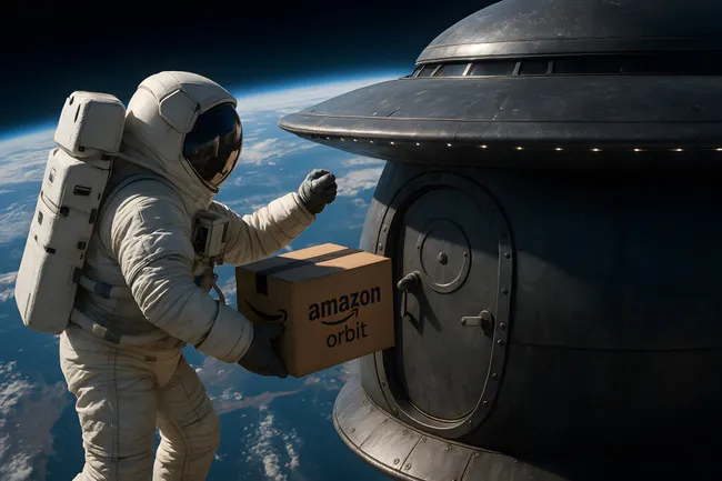 Astronaut liefert Amazon-Paket an Raumschiff im Weltraum