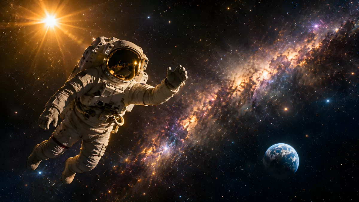 Astronaut schwebt frei im Weltall vor der Milchstraße