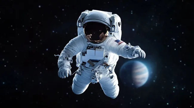 Astronaut schwebt frei im Weltraum
