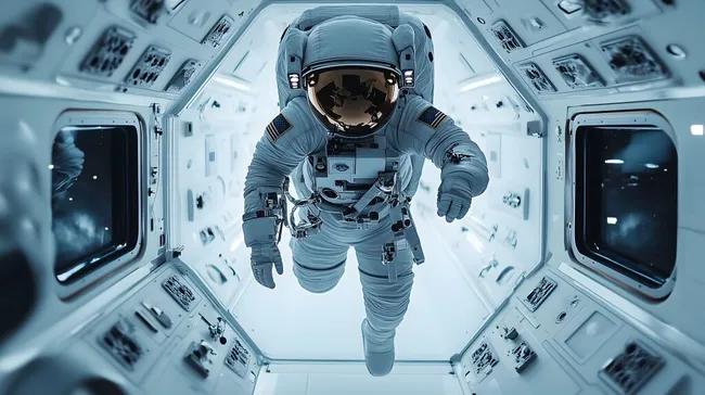 Astronaut schwebt in moderner Raumstation