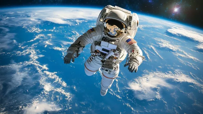 Astronaut schwebt über der Erde im Weltraum