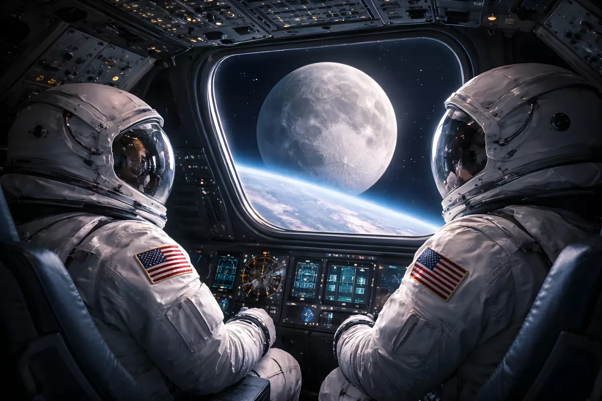 Astronauten beobachten den Mond vom Weltraum aus