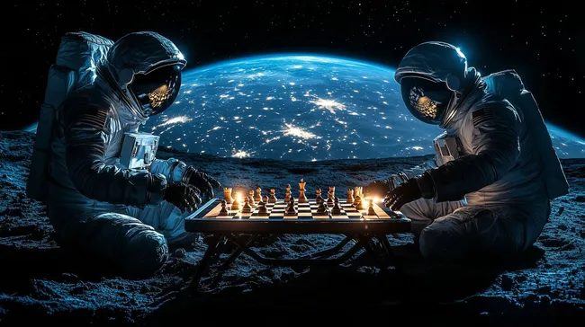 Astronauten spielen Schach auf dem Mond