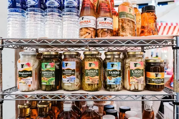 Atchara appetizers on steel shelf