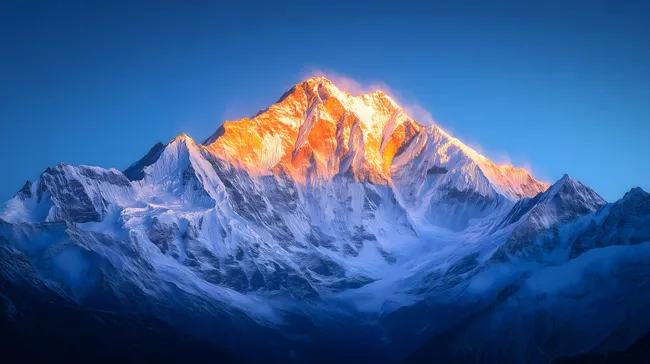 Atemberaubende schneebedeckte Berggipfel im Morgenrot