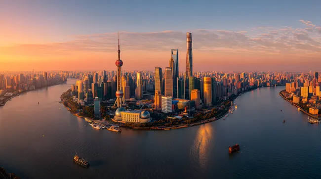 Atemberaubende Skyline von Shanghai bei Sonnenuntergang