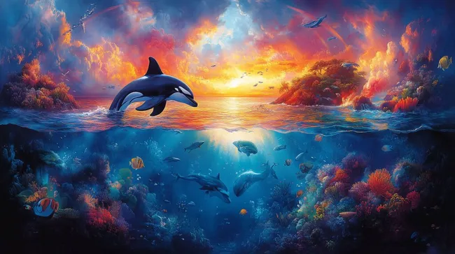 Atemberaubende Unterwasserwelt mit Orca-Sprung kostenlos herunterladen
