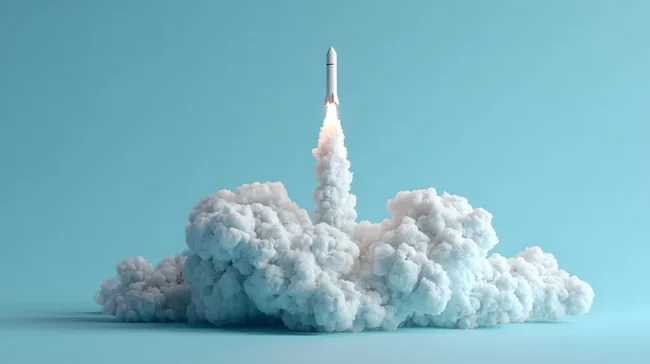 Atemberaubender Raketenstart vor blauem Himmel