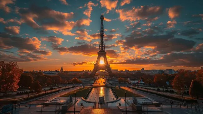 Atemberaubender Sonnenuntergang über dem Eiffelturm in Paris