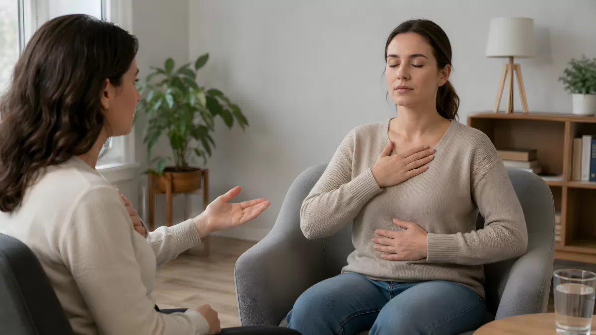 Atemübung in der Therapiesitzung mit Begleitung