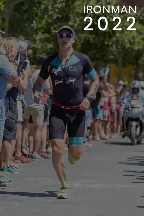 Athlete running a marathon, next to the title "Ironman Triathlon".