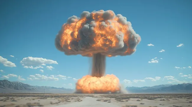 Atombombenexplosion in Wüstenlandschaft