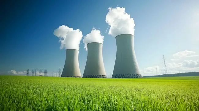 Atomkraftwerk in grüner Landschaft