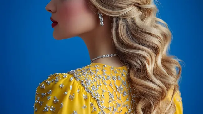 Attraktive Frau mit glamourösem Abendkleid und Schmuck