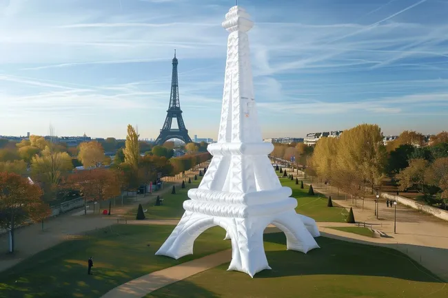 Aufblasbares Modell des Eiffelturms in Paris