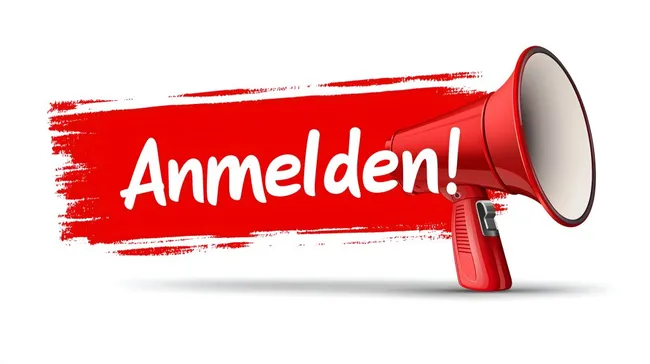 Aufforderung zum Anmelden mit rotem Megafon