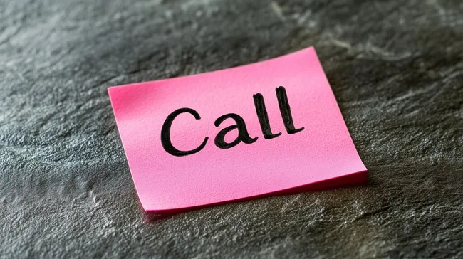 Aufforderung zum Telefonanruf auf pinkfarbenem Haftnotiz-Zettel