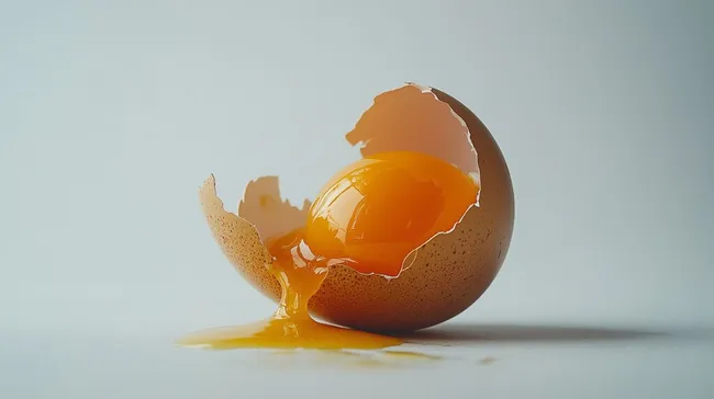 Aufgebrochenes Hühnerei mit tropfendem Eigelb