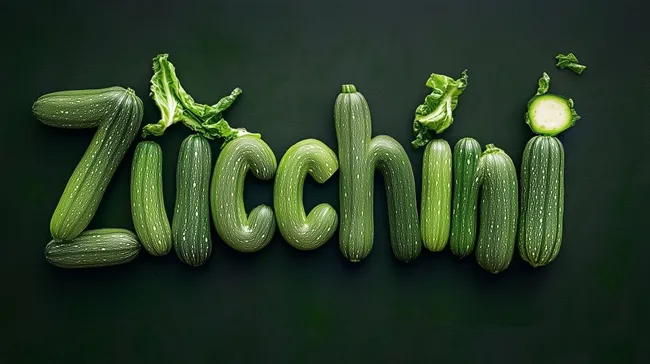 Aufgereihte frische Zucchini auf dunklem Hintergrund