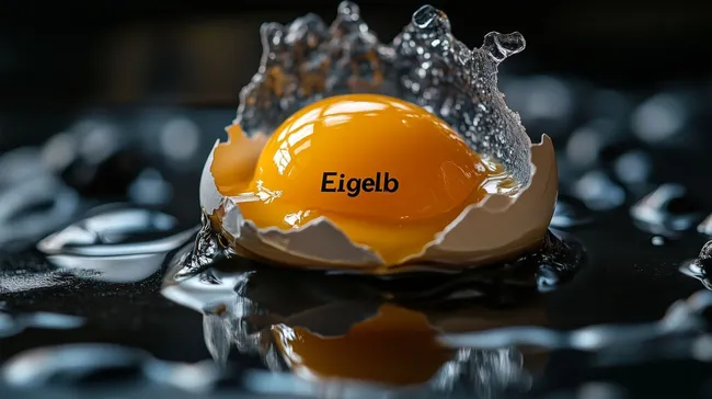 Aufgeschlagenes Ei mit Eigelblogo in Wasserspritze