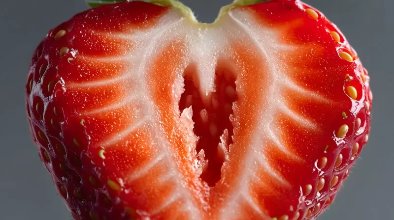 Aufgeschnittene Erdbeere in Makroaufnahme