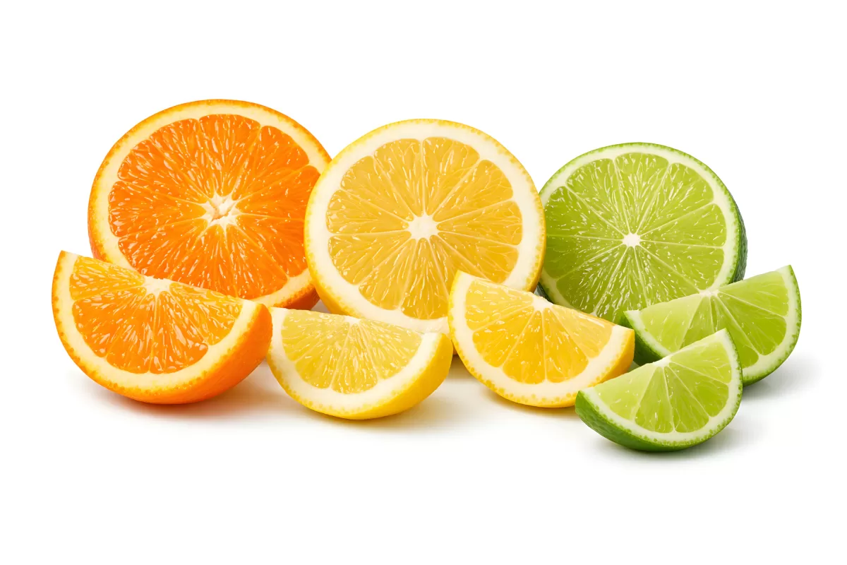 Aufgeschnittene Zitrusfrüchte – Orange, Zitrone und Limette
