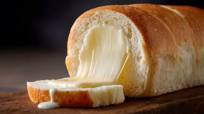 Aufgeschnittenes, geschmolzenes Baguette