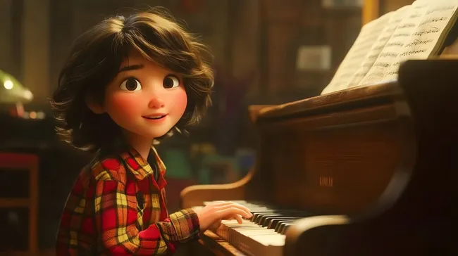 Aufgeweckter Schüler spielt Klavier im Musikunterricht