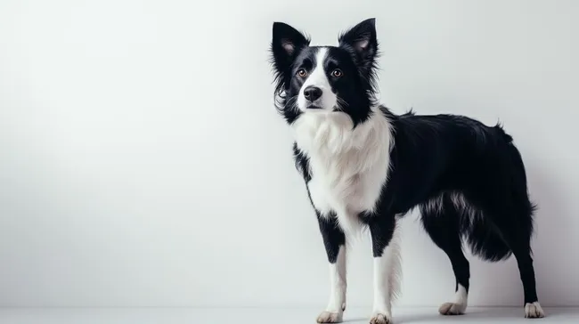 Aufmerksamer Border Collie vor weißem Hintergrund