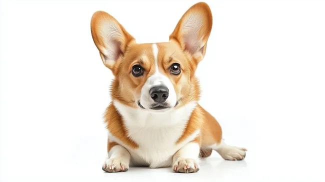 Aufmerksamer Corgi mit großen Ohren und kurzen Beinen