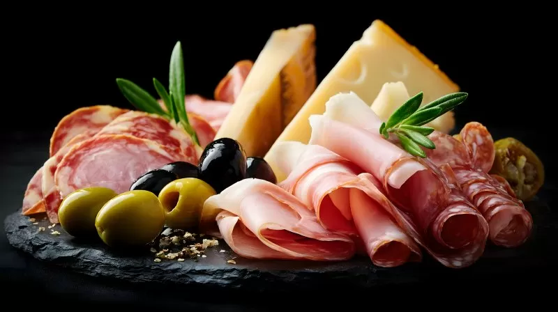 Aufschnittplatte mit Oliven Käse und Salami