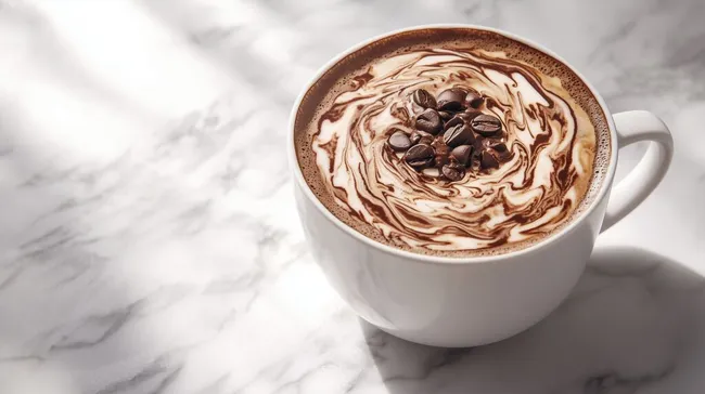 Aufwändiger Lattekunst-Cappuccino mit Kaffeebohnen