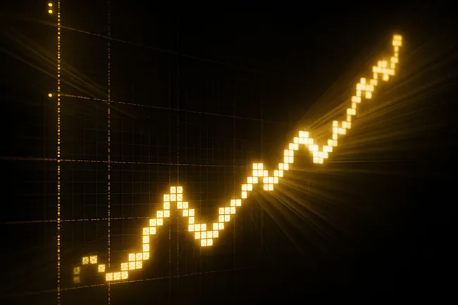 Aufwärtstrend in Finanzdiagramm mit Lichteffekt