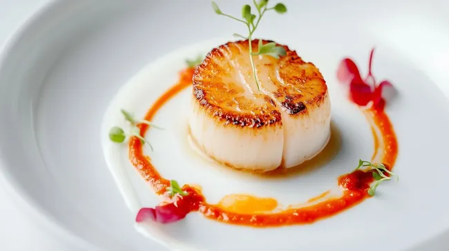 Aufwendig angerichtete Jakobsmuschel mit Soße