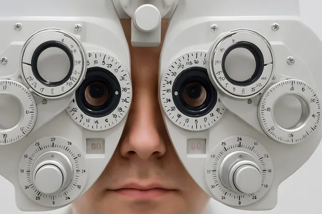 Augenarzt führt Sehtest in moderner Praxis durch