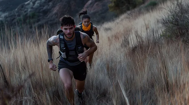 Ausdauerndes Trail-Running Paar in der Natur