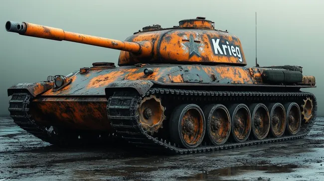 Ausgemusterter Panzer mit Kriegsaufschrift