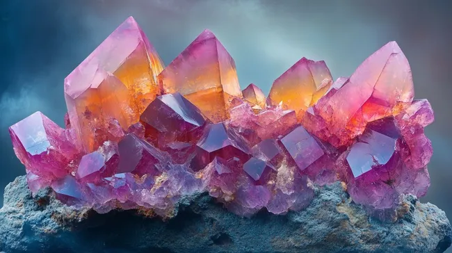 Außergewöhnliche lila-orange Kristallformation auf Gestein