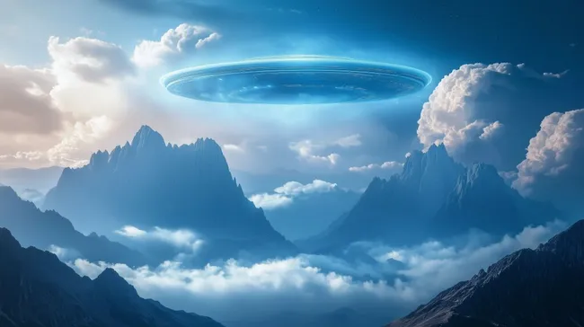 Außerirdisches Raumschiff über Berglandschaft