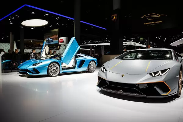 Ausstellung verschiedener Modelle von Lamborghini bei der IAA 2017 in Frankfurt am Main