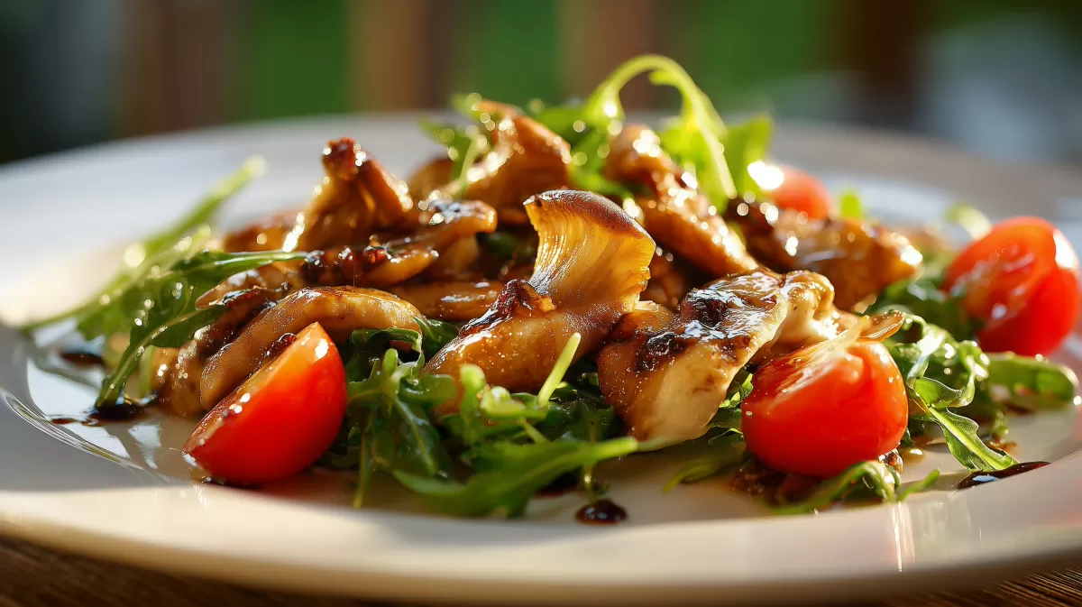 Austernpilze auf Rucolasalat mit Kirschtomaten