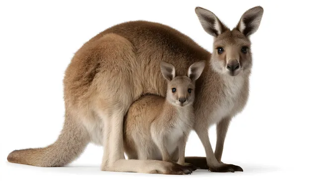 Australische Kängurus mit Jungtier in Tasche