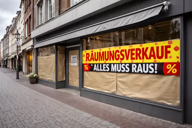 Ausverkaufsangebot in einem Geschäft in der Stadt - Discounter schließt Filialen