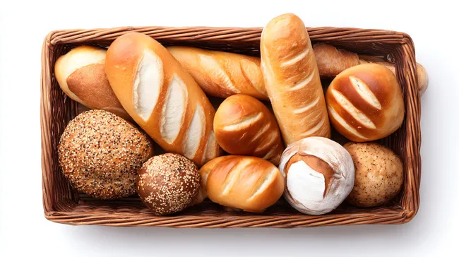 Auswahl an frisch gebackenen Brötchen und Gebäckstücken