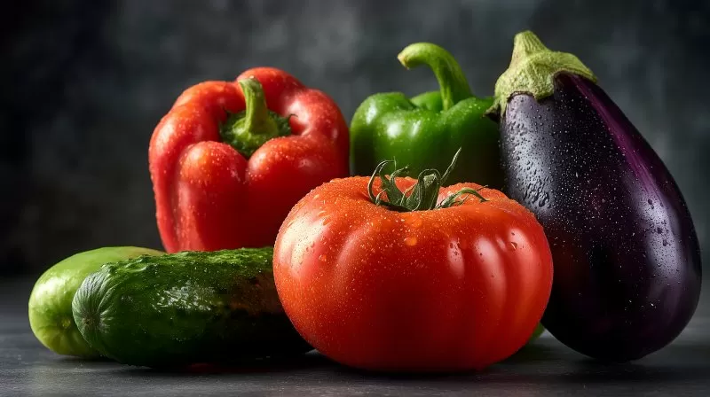 Auswahl an frischem Gemüse mit Tomaten Gurken und Paprika