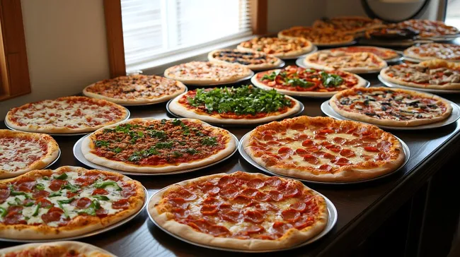 Auswahl an leckeren Pizzen mit verschiedenen Belägen