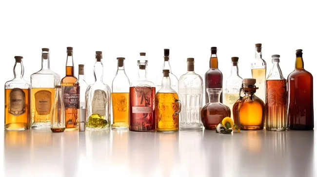 Auswahl edler Spirituosen und Liköre in verschiedenen Designs